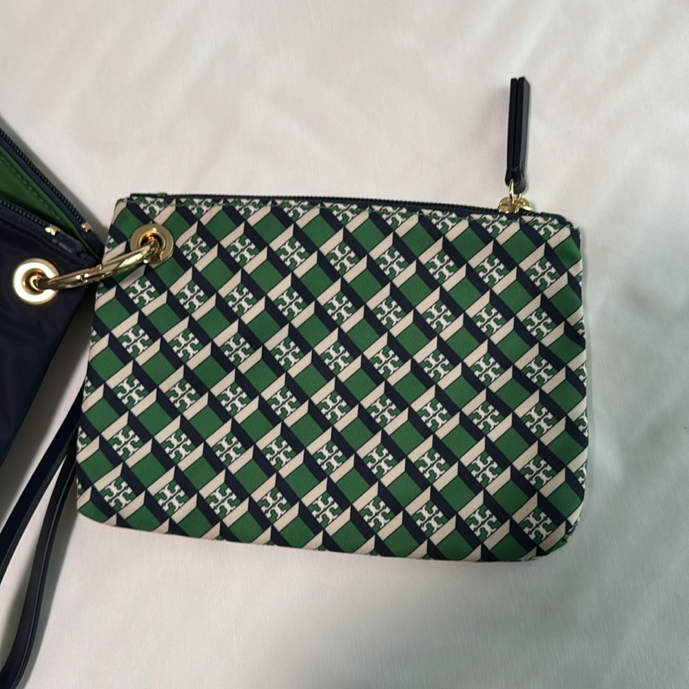 Tory Burch Green, Navy & Cream Patterned Cosmetic Pouch Trio - Picture 5 of 5
